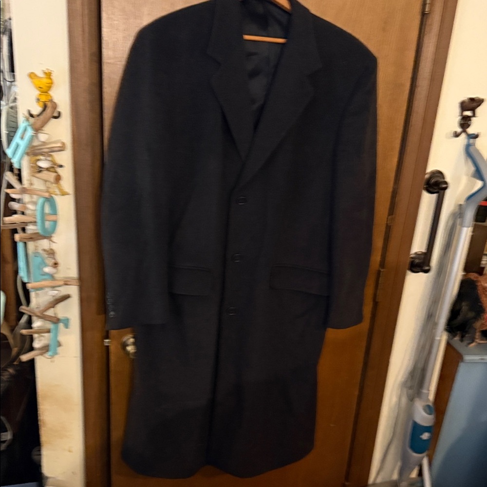 Jos. A. Bank Classic Men's Black Soft Wool Velour Long Coat 42L EUC